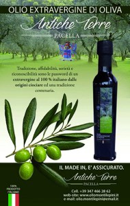 La locandina dell’olio extravergine d’oliva Antiche Terre Pacella