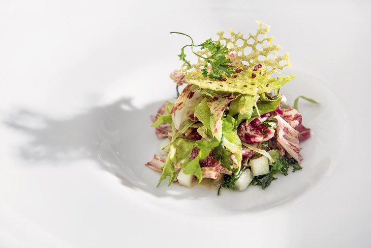 L'Insalata di lumache, burro chiarificato, mela verde ed essenza di prezzemolo di Davide Palluda