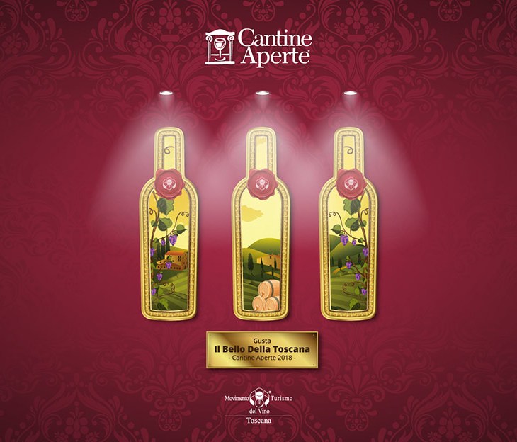 La locandina di Cantine Aperte 2018 "Gusta il bello della Toscana"