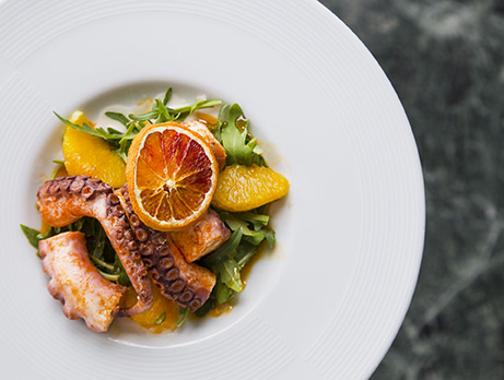 Polpo cotto a bassa temperatura con salsa all’arancia e ‘nduja