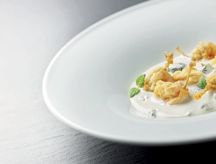 Polenta liquida con rane e Gorgonzola DOP