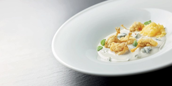 Polenta liquida con rane e Gorgonzola DOP