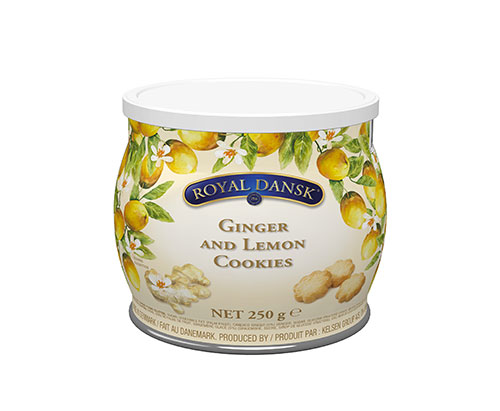 La bella confezione dei biscotti Royal Danks Zenzero e Limone