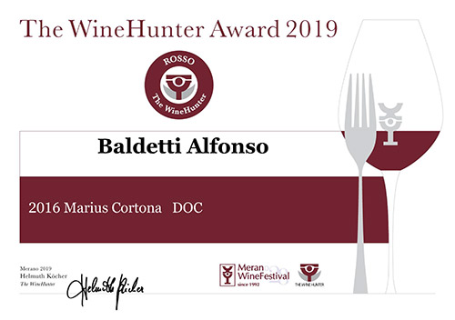 Il riconoscimento The Wine Award 2019 al 2016 Marius Cortona DOC Baldetti
