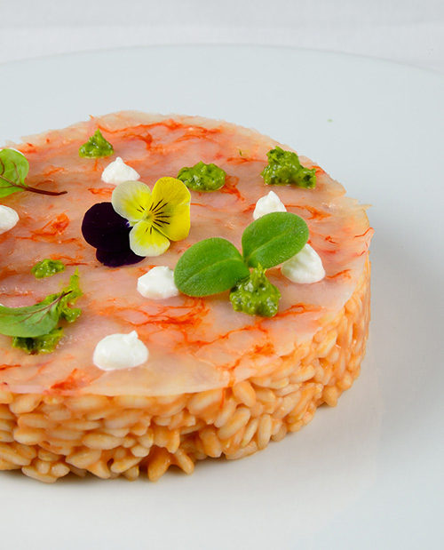 Risotto con crudità e gambero di Santa Margherita
