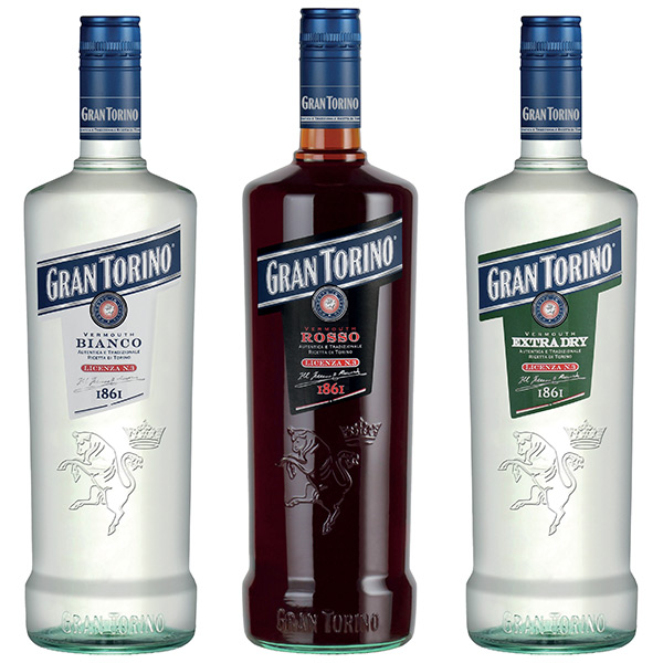Bottiglie di Gran Torino Vermouth Bianco, Rosso, Extra Dry